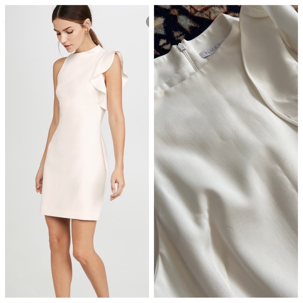 Black Halo mini dress ruffle sleek lined sleeveless 6 off white cream